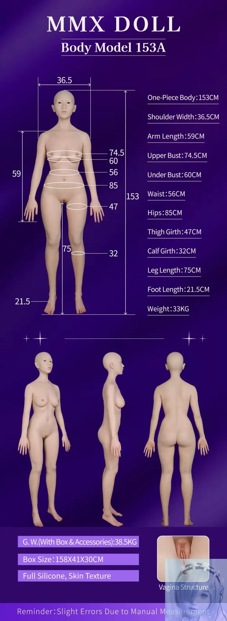 MMXDoll 153cm C Cup Full Silicone Sex Doll MengFei One Piece Body view 8