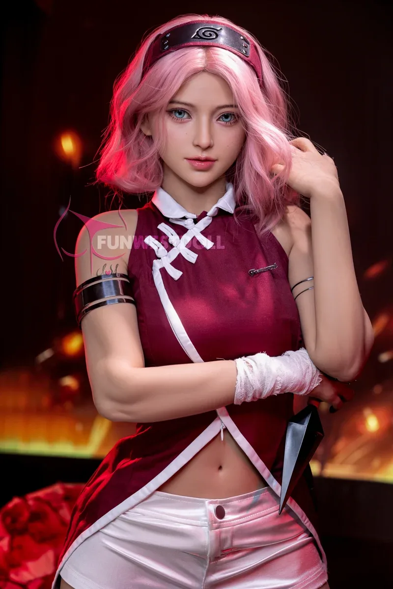 Funwest TPE 159cm A Cup Sex Doll Alice Pink Wig view 3